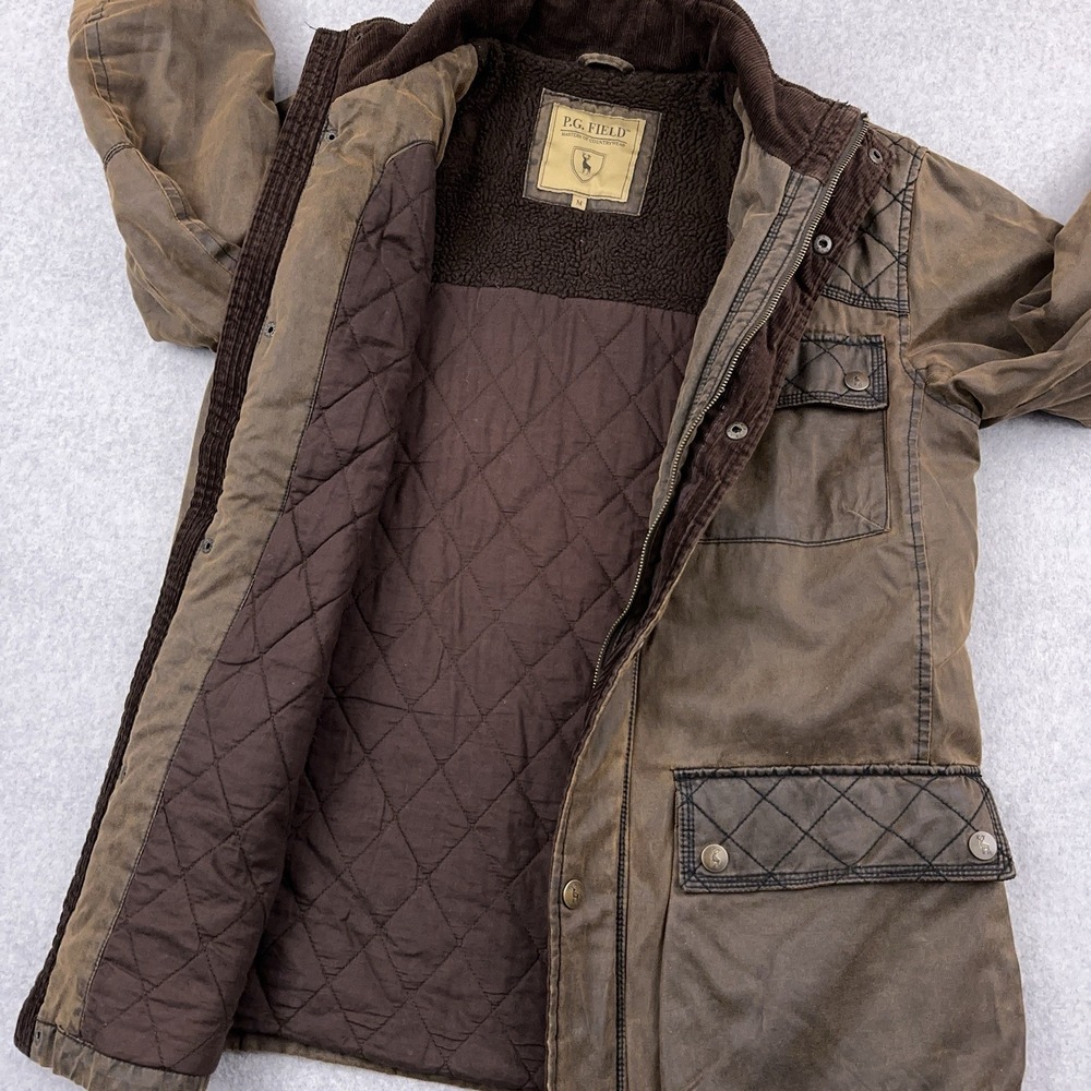PG Fields Chore Jacket Mens M Brown Patina Full Zip Barn Coat Patches Waxed - Picture 2 of 12
